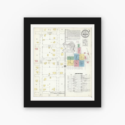 Old map wall art mockup — black gallery frame with white mat — Sanborn Fire Insurance Map from Decatur, Wise County, Texas (1914) - Complete Map Set