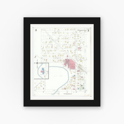 Old map wall art mockup — black gallery frame with white mat — Sanborn Fire Insurance Map from Yale, Saint Clair County, Michigan (1937), Sheet #0003