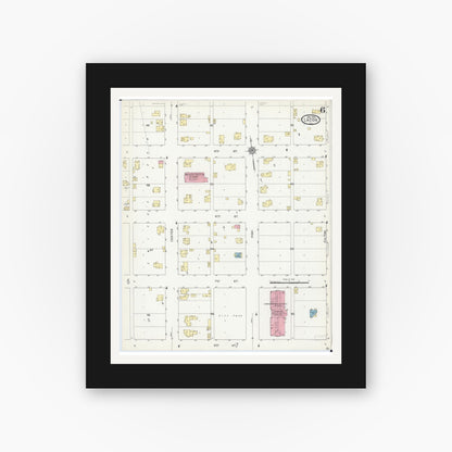 Old map wall art mockup — black gallery frame with white mat — Sanborn Fire Insurance Map from Lacon, Marshall County, Illinois (1913), Sheet #0006