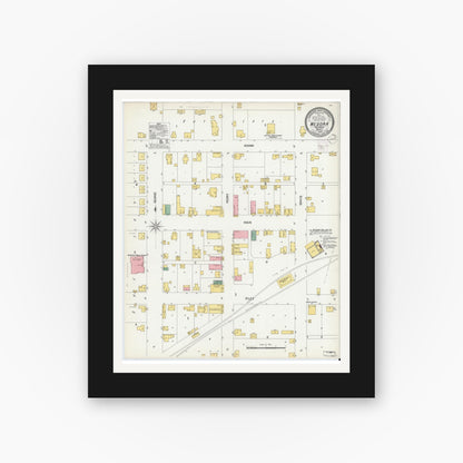 Old map wall art mockup — black gallery frame with white mat — Sanborn Fire Insurance Map from Medora, Jackson County, Indiana (1902), Sheet #0001
