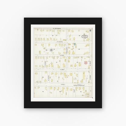 Old map wall art mockup — black gallery frame with white mat — Sanborn Fire Insurance Map from Paris, Lamar County, Texas (1892), Sheet #0002