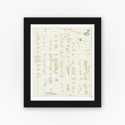 Old map wall art mockup — black gallery frame with white mat — Sanborn Fire Insurance Map from Covington, Independent Cities, Virginia (1913), Sheet #0013