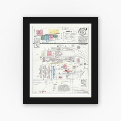 Old map wall art mockup — black gallery frame with white mat — Sanborn Fire Insurance Map from De Pue, Bureau County, Illinois (1914) - Complete Map Set