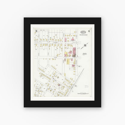 Old map wall art mockup — black gallery frame with white mat — Sanborn Fire Insurance Map from Sanford, Lee County, North Carolina (1925), Sheet #0006