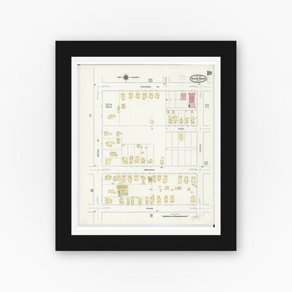 Old map wall art mockup — black gallery frame with white mat — Sanborn Fire Insurance Map from Benton Harbor, Berrien County, Michigan (1911), Sheet #0019
