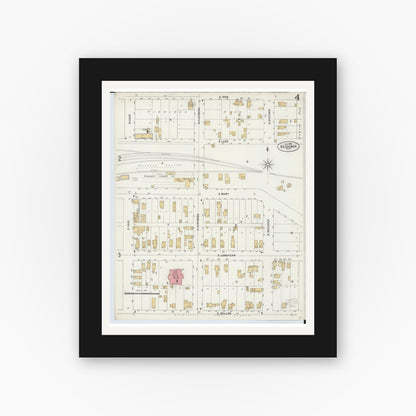 Old map wall art mockup — black gallery frame with white mat — Sanborn Fire Insurance Map from Bessemer, Gogebic County, Michigan (1898), Sheet #0004