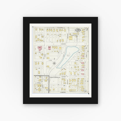 Old map wall art mockup — black gallery frame with white mat — Sanborn Fire Insurance Map from Alliance, Stark County, Ohio (1898), Sheet #0007