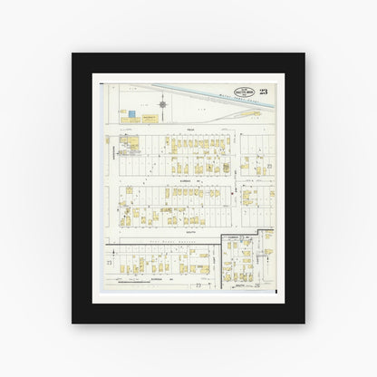Old map wall art mockup — black gallery frame with white mat — Sanborn Fire Insurance Map from Sault Sainte Marie, Chippewa County, Michigan (1915), Sheet #0023