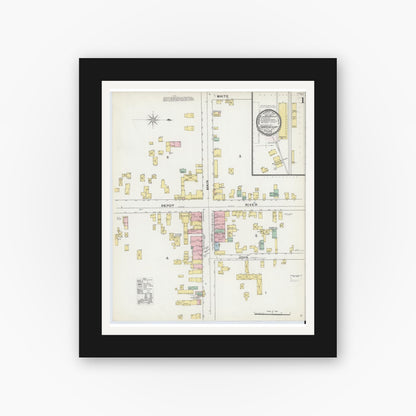 Old map wall art mockup — black gallery frame with white mat — Sanborn Fire Insurance Map from Chateaugay, Franklin County, New York (1892) - Complete Map Set