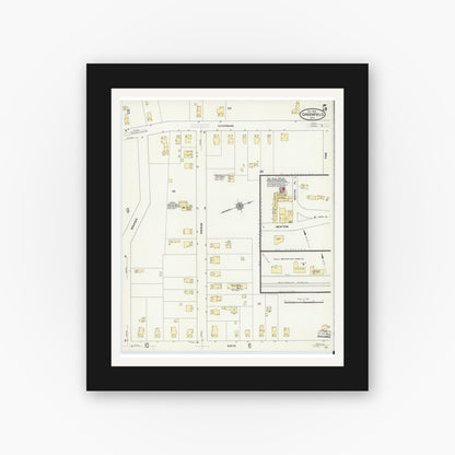 Old map wall art mockup — black gallery frame with white mat — Sanborn Fire Insurance Map from Greenfield, Franklin County, Massachusetts (1909), Sheet #0005