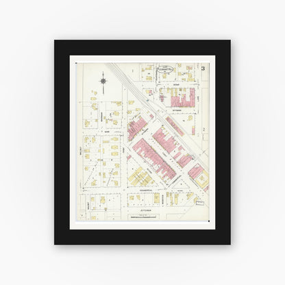 Old map wall art mockup — black gallery frame with white mat — Sanborn Fire Insurance Map from Pleasant Hill, Cass County, Missouri (1913), Sheet #0003