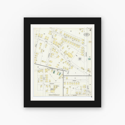 Old map wall art mockup — black gallery frame with white mat — Sanborn Fire Insurance Map from Everett, Middlesex County, Massachusetts (1897), Sheet #0004