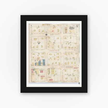 Old map wall art mockup — black gallery frame with white mat — Sanborn Fire Insurance Map from Belmond, Wright County, Iowa (1939), Sheet #0003