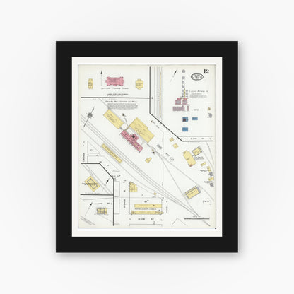 Old map wall art mockup — black gallery frame with white mat — Sanborn Fire Insurance Map from Cisco, Eastland County, Texas (1920), Sheet #0012