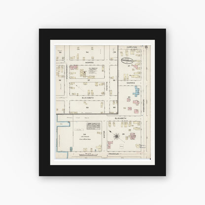 Old map wall art mockup — black gallery frame with white mat — Sanborn Fire Insurance Map from Ogdensburg, St. Lawrence County, New York (1884), Sheet #0008