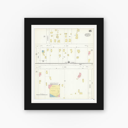 Old map wall art mockup — black gallery frame with white mat — Sanborn Fire Insurance Map from Newark, Wayne County, New York (1912), Sheet #0025