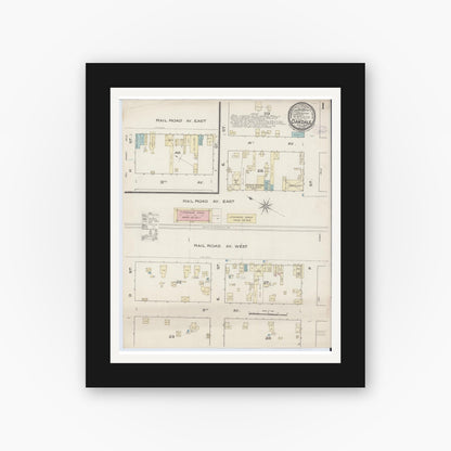 Old map wall art mockup — black gallery frame with white mat — Sanborn Fire Insurance Map from Oakdale, Stanislaus County, California (1885) - Complete Map Set