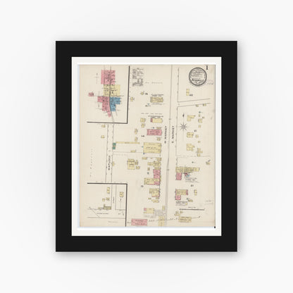 Old map wall art mockup — black gallery frame with white mat — Sanborn Fire Insurance Map from Reidsville, Rockingham County, North Carolina (1885) - Complete Map Set