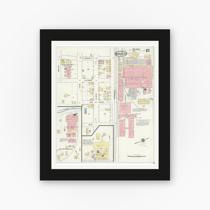 Old map wall art mockup — black gallery frame with white mat — Sanborn Fire Insurance Map from Monongahela City, Washington County, Pennsylvania (1918), Sheet #0013