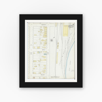 Old map wall art mockup — black gallery frame with white mat — Sanborn Fire Insurance Map from Phillips, Price County, Wisconsin (1893), Sheet #0004