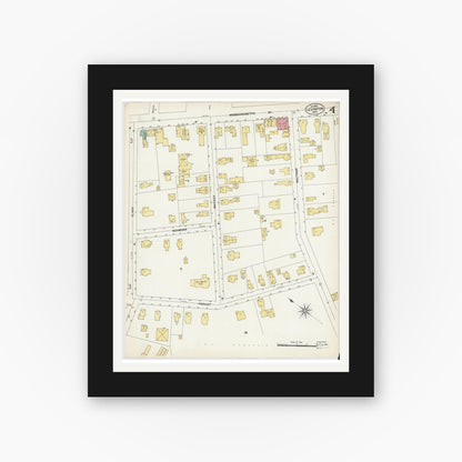 Old map wall art mockup — black gallery frame with white mat — Sanborn Fire Insurance Map from Lexington, Middlesex County, Massachusetts (1903), Sheet #0004