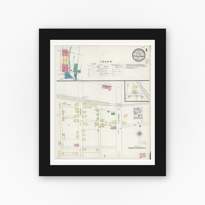 Old map wall art mockup — black gallery frame with white mat — Sanborn Fire Insurance Map from Mount Holly Springs, Cumberland County, Pennsylvania (1907), Sheet #0001