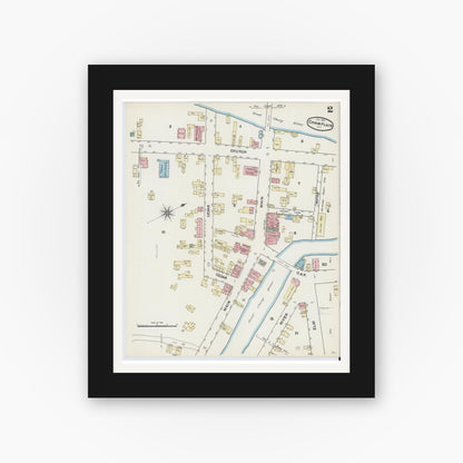 Old map wall art mockup — black gallery frame with white mat — Sanborn Fire Insurance Map from Champlain, Clinton County, New York (1891), Sheet #0002