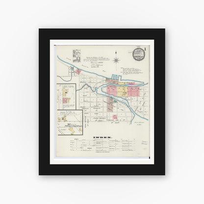 Old map wall art mockup — black gallery frame with white mat — Sanborn Fire Insurance Map from Traverse City, Grand Traverse County, Michigan (1890) - Complete Map Set