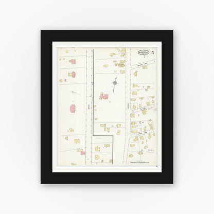 Old map wall art mockup — black gallery frame with white mat — Sanborn Fire Insurance Map from Kinderhook, Columbia County, New York (1912), Sheet #0005