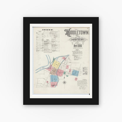 Old map wall art mockup — black gallery frame with white mat — Sanborn Fire Insurance Map from Middletown, Butler County, Ohio (1890) - Complete Map Set