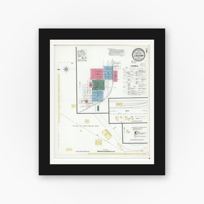 Old map wall art mockup — black gallery frame with white mat — Sanborn Fire Insurance Map from Lewistown, Fulton County, Illinois (1909) - Complete Map Set