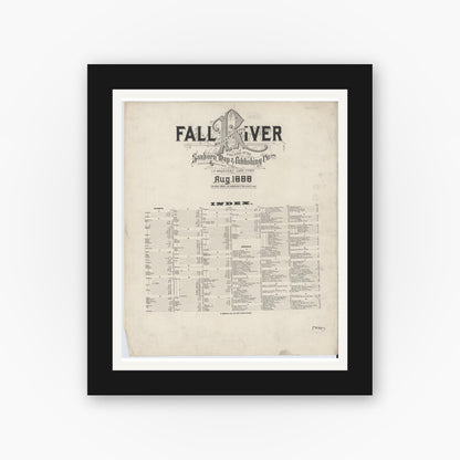 Old map wall art mockup — black gallery frame with white mat — Sanborn Fire Insurance Map from Fall River, Bristol County, Massachusetts (1888), Sheet #0001