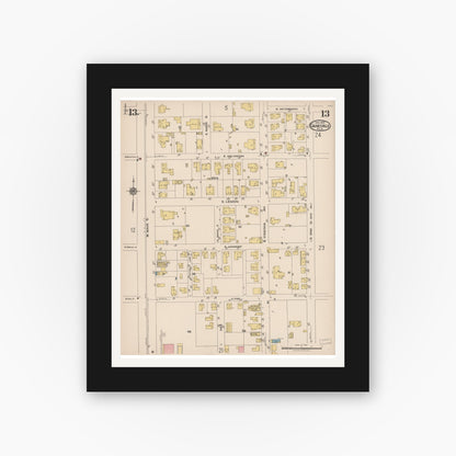Old map wall art mockup — black gallery frame with white mat — Sanborn Fire Insurance Map from Gainesville, Alachua County, Florida (1922), Sheet #0013