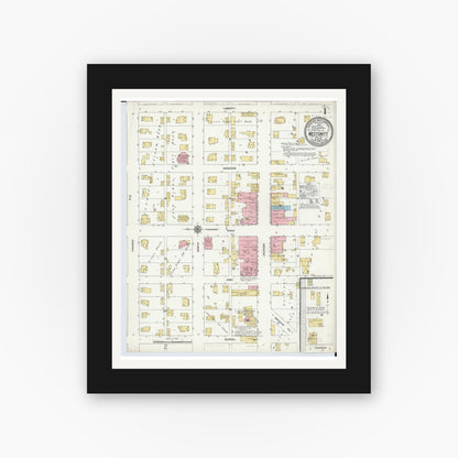 Old map wall art mockup — black gallery frame with white mat — Sanborn Fire Insurance Map from West Unity, Williams County, Ohio (1910), Sheet #0001