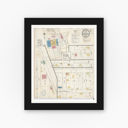 Old map wall art mockup — black gallery frame with white mat — Sanborn Fire Insurance Map from New London, Ralls County, Missouri (1937) - Complete Map Set