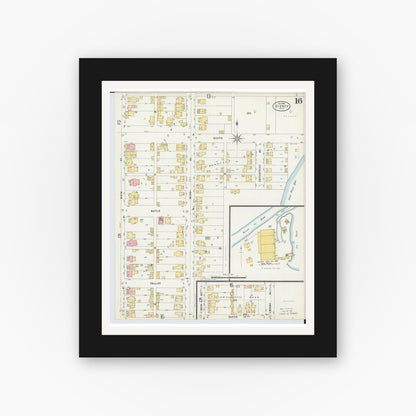 Old map wall art mockup — black gallery frame with white mat — Sanborn Fire Insurance Map from Sidney, Shelby County, Ohio (1898), Sheet #0016