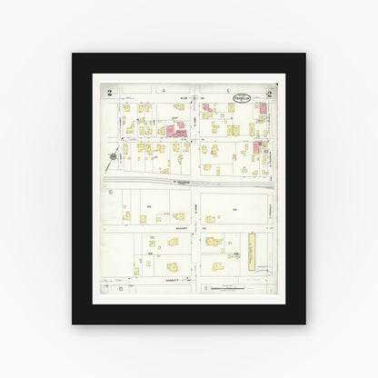 Old map wall art mockup — black gallery frame with white mat — Sanborn Fire Insurance Map from Franklin, Independent Cities, Virginia (1923), Sheet #0002
