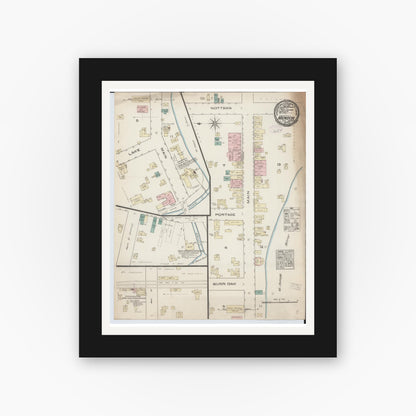 Old map wall art mockup — black gallery frame with white mat — Sanborn Fire Insurance Map from Mendon, Saint Joseph County, Michigan (1884), Sheet #0001