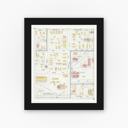 Old map wall art mockup — black gallery frame with white mat — Sanborn Fire Insurance Map from Lansing, Ingham County, Michigan (1906), Sheet #0023