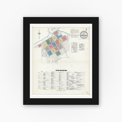 Old map wall art mockup — black gallery frame with white mat — Sanborn Fire Insurance Map from Beardstown, Cass County, Illinois (1913), Sheet #0001