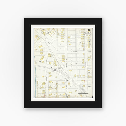 Old map wall art mockup — black gallery frame with white mat — Sanborn Fire Insurance Map from Covington, Independent Cities, Virginia (1907), Sheet #0003