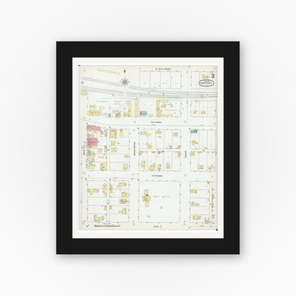 Old map wall art mockup — black gallery frame with white mat — Sanborn Fire Insurance Map from Sheffield, Bureau County, Illinois (1901), Sheet #0003
