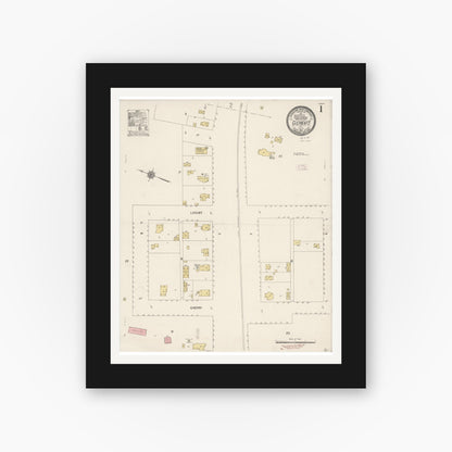 Old map wall art mockup — black gallery frame with white mat — Sanborn Fire Insurance Map from Clements, San Joaquin County, California (1912) - Complete Map Set