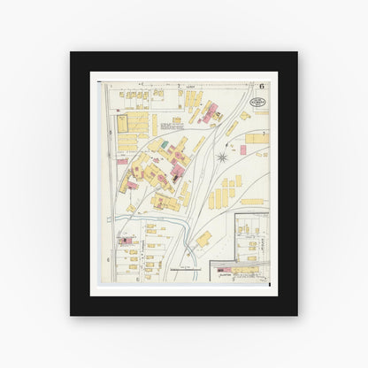 Old map wall art mockup — black gallery frame with white mat — Sanborn Fire Insurance Map from Newark, Licking County, Ohio (1905), Sheet #0006