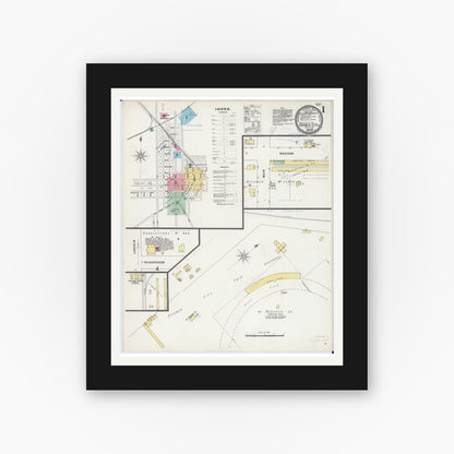 Old map wall art mockup — black gallery frame with white mat — Sanborn Fire Insurance Map from Farmer City, De Witt County, Illinois (1898) - Complete Map Set