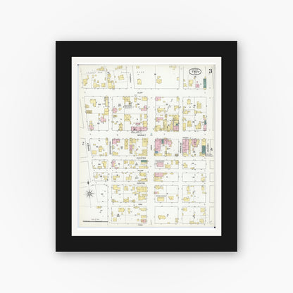 Old map wall art mockup — black gallery frame with white mat — Sanborn Fire Insurance Map from Troy, Madison County, Illinois (1909), Sheet #0003