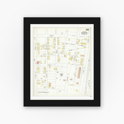 Old map wall art mockup — black gallery frame with white mat — Sanborn Fire Insurance Map from Tarentum, Allegheny County, Pennsylvania (1909), Sheet #0020
