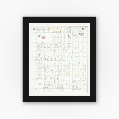 Old map wall art mockup — black gallery frame with white mat — Sanborn Fire Insurance Map from Del Rio, Val Verde County, Texas (1930), Sheet #0015