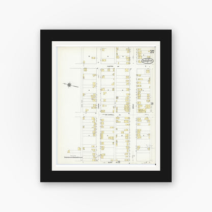 Old map wall art mockup — black gallery frame with white mat — Sanborn Fire Insurance Map from Washington, Washington County, Pennsylvania (1909), Sheet #0037