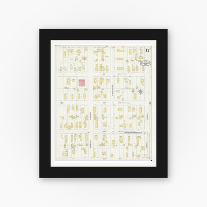 Old map wall art mockup — black gallery frame with white mat — Sanborn Fire Insurance Map from Stillwater, Washington County, Minnesota (1898), Sheet #0017